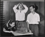 Anne Meacham, Michael Hordern and Wally Cox in rehearsal for the stage production Moonbirds