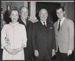 Maureen O'Sullivan, Paul Ford, President Harry Truman and Orson Bean in rehearsal for the stage production Never Too Late