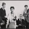Richard Mulligan, Barnard Hughes, Robert Preston and unidentified [second from left] in rehearsal for the stage production Nobody Loves an Albatross