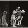Carol Burnett [held aloft at right] and unidentified others in the stage production Once Upon a Mattress