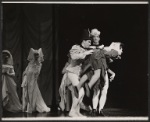 Carol Burnett [held aloft at right] and unidentified others in the stage production Once Upon a Mattress