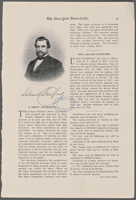 Leland Stanford. NYPL Digital Collections