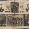 The exploration of Central Africa. Scenes in equatorial Africa and incidents of the expedition, from sketches by Henry M. Stanley. [Clockwise, from top, left:] Henry M. Stanley in 1878. African arms and implements. The [?]ce." African arms and implements. Henry M. Stanley in 1872. [Bottom, from left to right:] Kisuna Waterfall, Lake Tanganika. The portable boat. Cutting a passage for canoes.