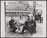 Alfred Drake, Jacqueline Brookes, Earle Hyman [center] and unidentified others in rehearsal for the 1957 American Shakespeare production of Othello