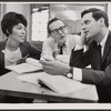 Diana Sands, director Arthur Storch, and Alan Alda during rehearsals for the stage production The Owl and the Pussycat.