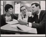Diana Sands, director Arthur Storch, and Alan Alda during rehearsals for the stage production The Owl and the Pussycat.