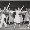 Carol Haney [center], Peter Gennaro [at right] and dancers in the stage production The Pajama Game