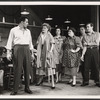 John Raitt, Janis Paige, Thelma Pelish [fourthfrom left] Peter Gennaro [second from right] and unidentified others in the stage production The Pajama Game