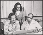 Hal Linden, Barbara McNair and Baron Wilson in rehearsal for the 1973 Broadway revival of The Pajama Game