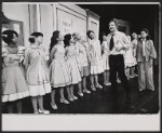 Hal Linden [wearing tie] Barbara McNair [far right] and ensemble in the 1973 Broadway revival of The Pajama Game