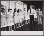 Hal Linden [wearing tie], Barbara McNair [far right] and ensemble in the 1973 Broadway revival of The Pajama Game