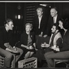 Donald McCohinne [seated left], Gladys Cooper [seated second from left], Eric Portman [standing right], Zia Mohyeddin [seated second from right], Anne Meacham [seated right] and unidentified in rehearsal for the stage production A Passage to India