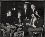 Donald McCohinne [seated left], Gladys Cooper [seated second from left], Eric Portman [standing right], Zia Mohyeddin [seated second from right], Anne Meacham [seated right] and unidentified in rehearsal for the stage production A Passage to India