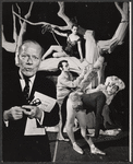 Cyril Ritchard, Deborah Flomine (in tree), David Castellanos and Gloria Gorvin in the stage production Peter and the Wolf