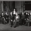 J. Carrol Naish, Doretta Morrow, Aline MacMahon [left] Cliff Norton, Larry Pennell, Dorothy Greener, Tom Pedi [right] and unidentified others in the stage production The Poker Game
