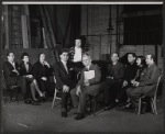 J. Carrol Naish, Doretta Morrow, Aline MacMahon [left] Cliff Norton, Larry Pennell, Dorothy Greener, Tom Pedi [right] and unidentified others in the stage production The Poker Game