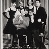 Elmarie Wendel, William Hickey, Carmen Alvarez, Harold Lang, Kaye Ballard and unidentified in publicity photo for the Off-Broadway revue The Decline and Fall of the Entire World as Seen Through the Eyes of Cole Porter revisited