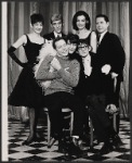 Elmarie Wendel, William Hickey, Carmen Alvarez and Harold Lang, Kaye Ballard and unidentified in publicity pose for the Off-Broadway revue The Decline and Fall of the Entire World as Seen Through the Eyes of Cole Porter revisited