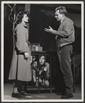 Constance Ford, Arthur Kennedy [standing] and James Dean [in cage] in the stage production See the Jaguar