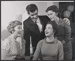 Ron McNeil [center], Ruth Warrick [right] and unidentified others in the stage production Single Man at a Party