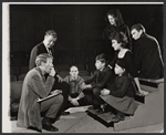 Richard Dysart, William Ball, Frank Kelleher, Jennifer Nebesky, Barbara Colby, James Valentine, Joan Croydon and unidentified [left] in the 1963 stage production of Six Characters in Search of an Author