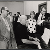 Lyricist Sammy Cahn, James Van Heusen, Julie Harris and unidentified in rehearsal for the stage production Skyscraper