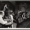 Howland Chamberlain [far left], George C. Scott [second from left], Gretchen Wyler [center in striped dress], Hector Elizondo [seated fourth from right], Jack Gilford [next to Elizondo], Bob Dishy, Trish Van Devere and unidentified others in the stage production Sly Fox