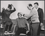 Vivienne Martin, David Brooks, Alexander Doré and Dean Dittman in rehearsal for the stage production The Sunday Man