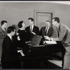 Vivien Leigh [third from left], Jean Pierre Aumont [third from right] and unidentified others in rehearsal for the stage production Tovarich