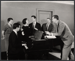 Vivien Leigh [third from left], Jean Pierre Aumont [third from right] and unidentified others in rehearsal for the stage production Tovarich