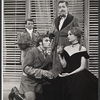 Ted van Griethuysen [kneeling foreground], Hiram Sherman [standing center], Carrie Nye [seated foreground right] and unidentified [standing left in background] in the 1961 American Shakespeare Festival production of Troilus and Cressida