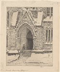 Church doorway, snow.