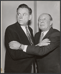 Tom Ewell and Bert Lahr in rehearsal for the stage production Waiting for Godot [Coconut Grove Playhouse, Miami, FL, 1956]