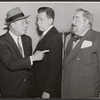 Bert Lahr, Tom Ewell and John Scott Smart in rehearsal for the stage production Waiting for Godot [Coconut Grove Playhouse, Miami, FL, 1956]