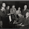 Donald Saddler, Robert Preston [center] and unidentified others in rehearsal for the stage production We Take the Town