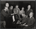 Donald Saddler, Robert Preston [center] and unidentified others in rehearsal for the stage production We Take the Town