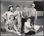 (Rear, L to R) Reva Rose, Bob Balaban, Skip Hinnant, Gary Burghoff, (front) Karen Johnson, and Bill Hinnant in the stage production You're a Good Man, Charlie Brown
