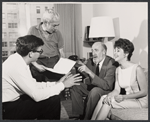 James Hammerstein, Ira Wallach, Fred Clark and Mala Powers in rehearsal for the stage production Absence of a Cello