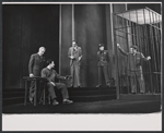 James Daly, Dino Fazio, Dolph Sweet [in cage] and unidentified others in the stage production The Advocate