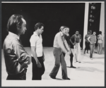 John Cazale [left] Andrei Serban [center] and unidentified others in rehearsal for the stage production Agamemnon