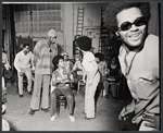 Clebert Ford, Bill Duke [left] Gilbert Moses [right] and unidentified in rehearsal for the stage production Ain't Supposed to Die a Natural Death