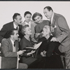 Publicity photo (clockwise from bottom left) of Tyrone Power, Arnold Moss, unidentified man, Valerie Bettis, Arthur Treacher, Faye Emerson, and director Margaret Webster from the stage production Back to Methuselah