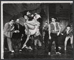 Chita Rivera, Gus Trikonis, and male dancers in the stage production Bajour