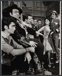 Gus Trikonis, Herschel Bernardi, five unidentified actors, Chita Rivera, and Herb Edelman in the stage production Bajour