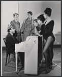 Composer Ray Jessel, Inga Svenson, Fritz Weaver, and unidentified cast members in rehearsal for the stage production Baker Street