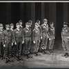 Stephen Clarke [second from left], William Atherton [fourth from left], Earl Hindman [seventh from left], Edward Herrmann [third from right] and Joe Fields [far right] in the 1971 Off-Broadway production of The Basic Training of Pavlo Hummel