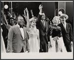 Louis Armstrong [left], Jane Powell [second from left], Dale Evans [second from right], Roy Rogers [right] and unidentified others in background in the television production The Bell Telephone Hour