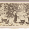 Carte-de-visite view of a group of men, women and boys standing or seated around boiling pots and tubs, Brazil, n.d.