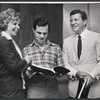 Ulla Sallert, director/choreographer Michael Kidd, and Robert Preston during rehearsal for the stage production Ben Franklin in Paris