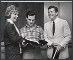 Ulla Sallert, director/choreographer Michael Kidd, and Robert Preston during rehearsal for the stage production Ben Franklin in Paris